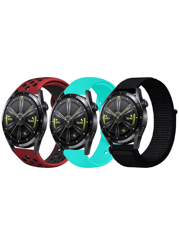 Perfii 3pcs Watchband Bundle Compatible with all Samsung, Huawei, Amazfit, Fitbit and Honor with 22mm band size - Image 1