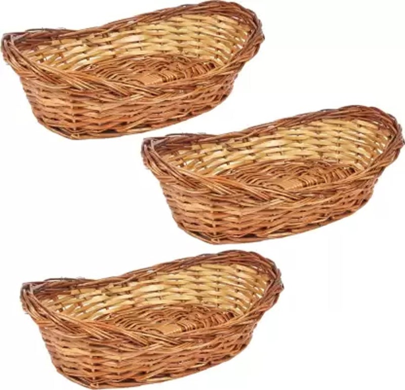 3A Featuretail Multipurpose Cane Basket for Kitchen Use Wood Fruit & Vegetable Basket, Flowers basket, Gift Packing (9InchX6Inch 3pc Set, Oval Shape Cane Basket) - Image 1