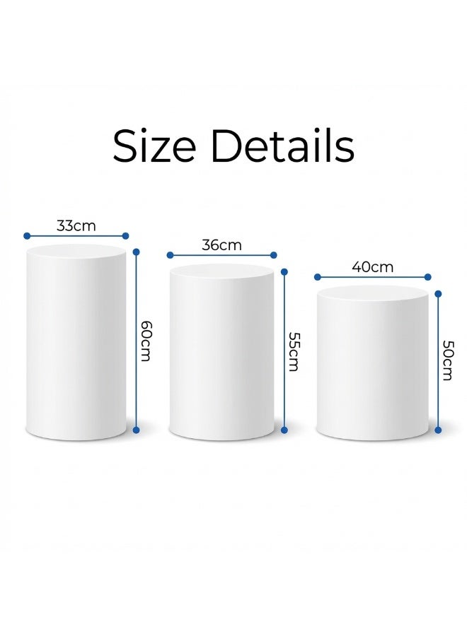 3Pcs Pedestal Stand Display for Party, Metal Large White Cake Stands for Wedding Party Art Decor, Sturdy Pedestal Display Cylinder Dessert Table - Image 2