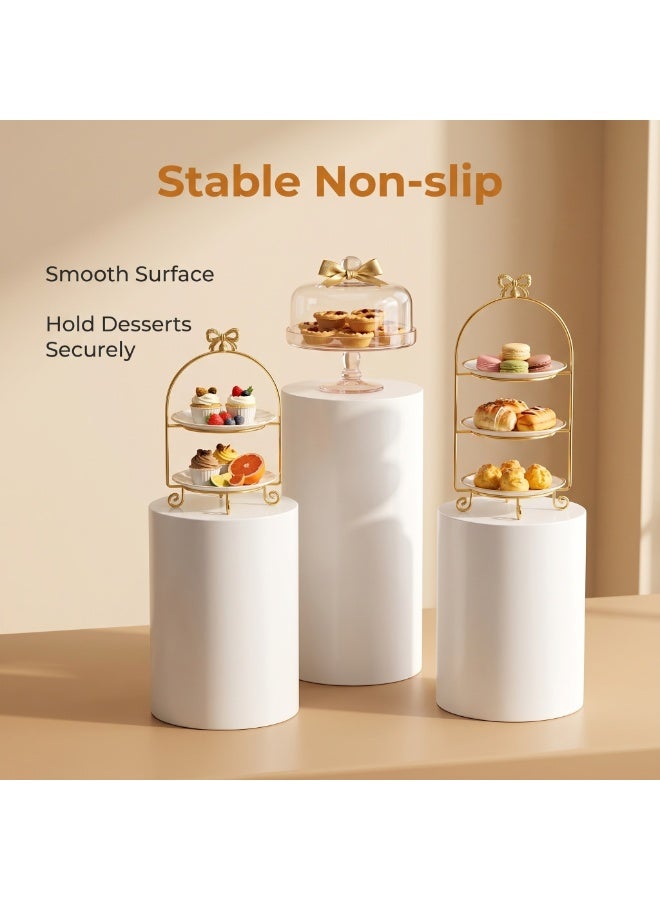 3Pcs Pedestal Stand Display for Party, Metal Large White Cake Stands for Wedding Party Art Decor, Sturdy Pedestal Display Cylinder Dessert Table - Image 4