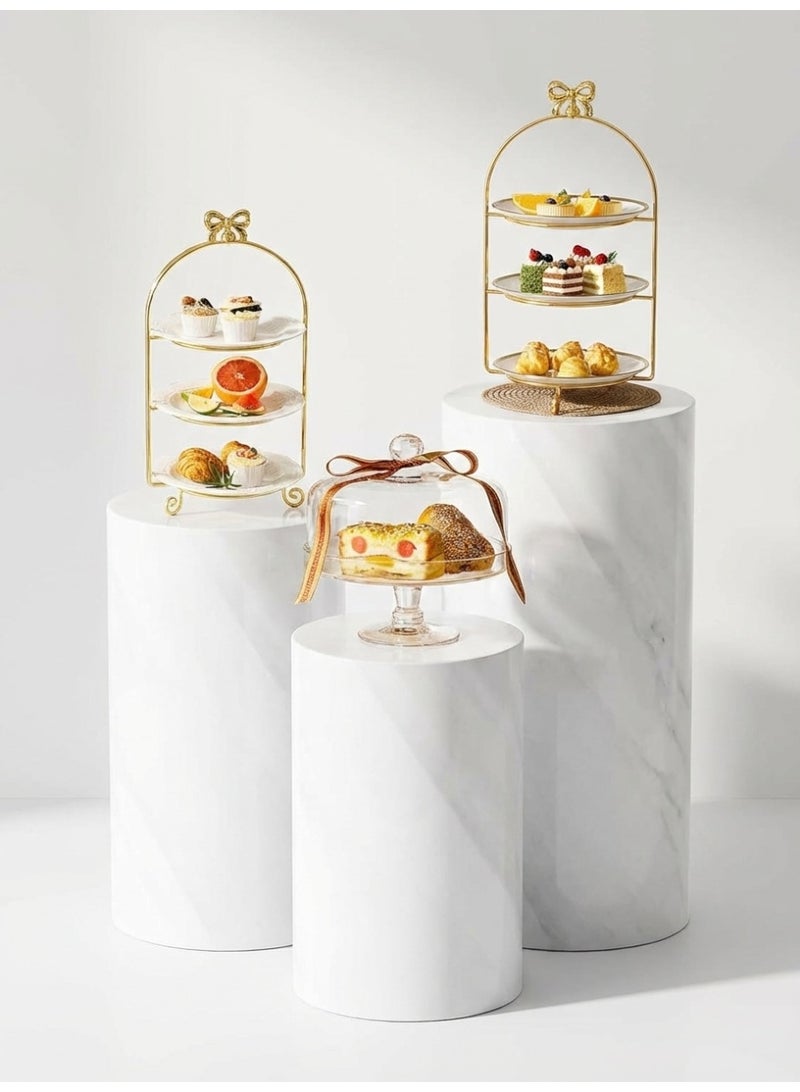 3Pcs Pedestal Stand Display for Party, Metal Large White Cake Stands for Wedding Party Art Decor, Sturdy Pedestal Display Cylinder Dessert Table - Image 1