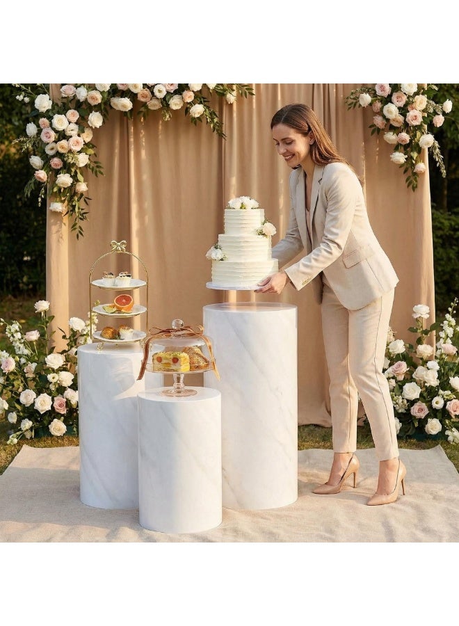 3Pcs Pedestal Stand Display for Party, Metal Large White Cake Stands for Wedding Party Art Decor, Sturdy Pedestal Display Cylinder Dessert Table - Image 5