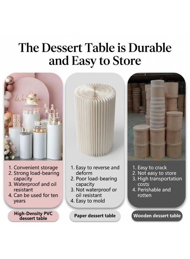 3Pcs Pedestal Stand Display for Party, Metal Large White Cake Stands for Wedding Party Art Decor, Sturdy Pedestal Display Cylinder Dessert Table - Image 3