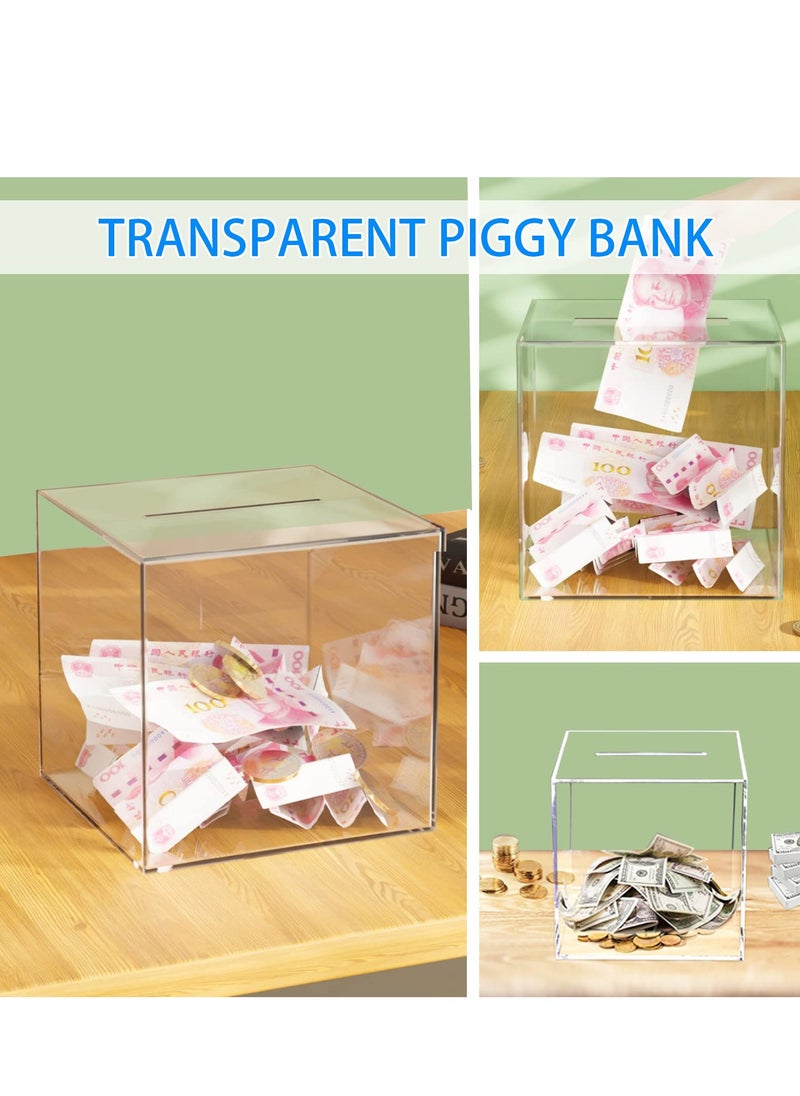SYOSI Clear Acrylic Piggy Bank for Adults, Unopenable Money Box, Kids' Money Banks Transparent Coins Saving Pot Cash Container Box Coin Jar 7'× 7''× 7''(Transparent)  - Image 4