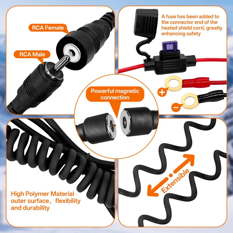 CHolic Magnetic Power Cord, Snowmobile Helmet Heated Shield Cord, RCA Plug Heated Cord for Heated Most Electric Shields, Helmet, Visor Port (Kit) - Image 3