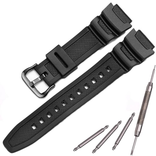 MCXGL Resin Replacement Watch Band Compatible with Casio AE1200WH F108WH AE-1300WH W218H SGW-300H W-800H Waterproof Rubber strap (18mm, BLACK) - Image 1