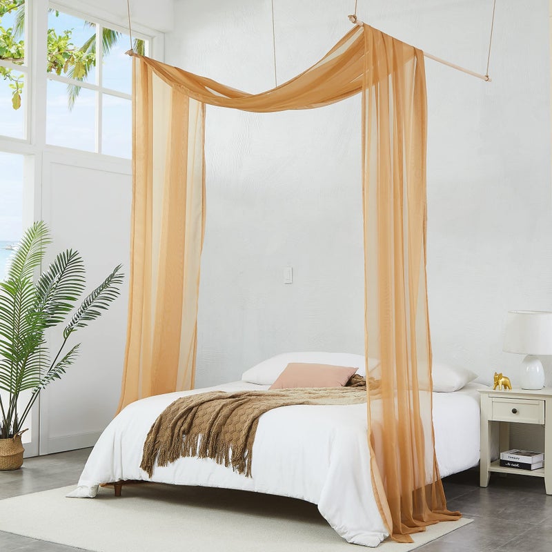 Warm Home Designs Warm Home Designs Caramel Gold Bed Canopy Curtains in 55 x 144 Inch Size Our Twin Canopy Bed Curtains Work Great as Kids Canopy Bed Scarf Bed Curtain or to Enhance Bed Decor BC Gold 144 