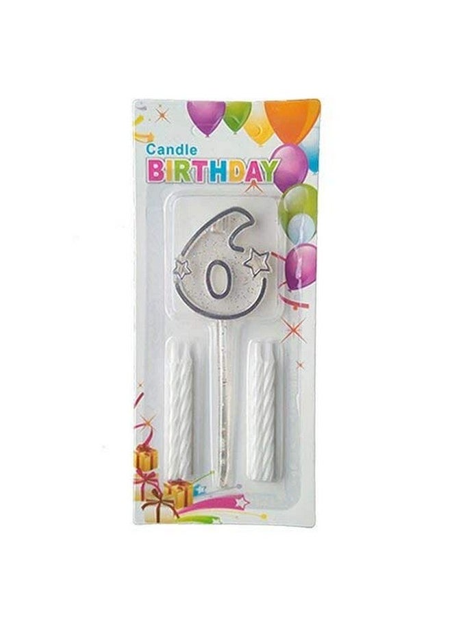 Funcart Funcart Multicolor Transparent Number 6 Cake Topper Candle(4 Candle and 1 Topper) 