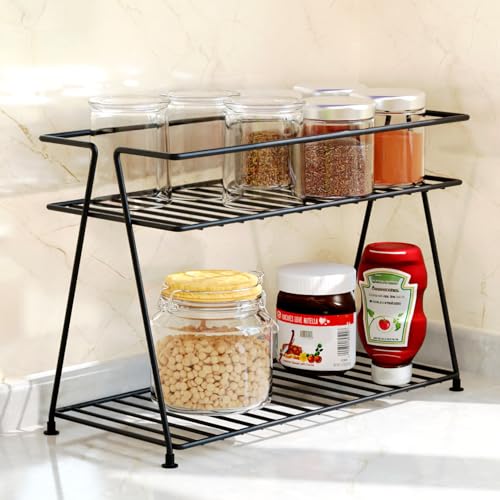 WonderStand Metal NIMBUS | 2-Tier Countertop Spice Rack Storage Shelf Organizer and Home/Kitchen Spice Rack (Black) - Image 1