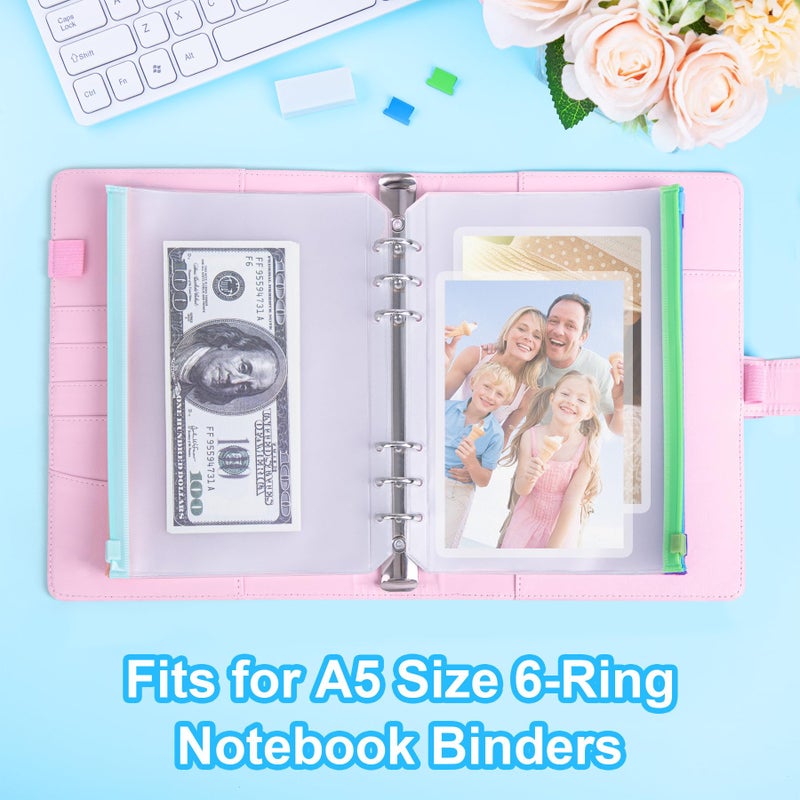 Antner 50PCS A5 Binder Pockets 6-Hole Cash Stuffing Envelopes for Money Saving, 10 Assorted Color Zipper Pouch Folders Budget Planner Inserts Loose Leaf Money Organizer Bags for A5 6-Ring Binder - Image 4