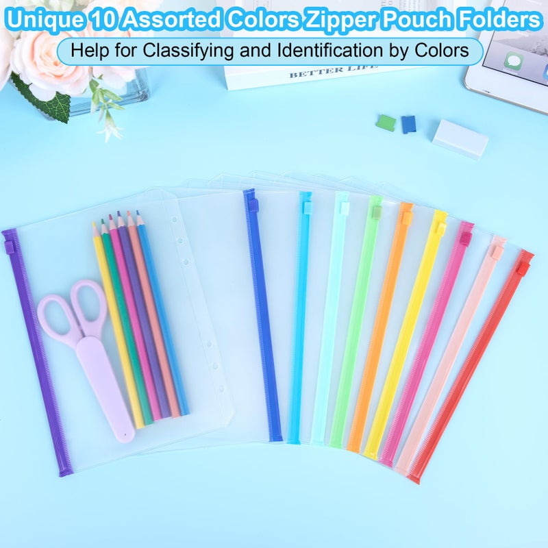 Antner 50PCS A5 Binder Pockets 6-Hole Cash Stuffing Envelopes for Money Saving, 10 Assorted Color Zipper Pouch Folders Budget Planner Inserts Loose Leaf Money Organizer Bags for A5 6-Ring Binder - Image 3