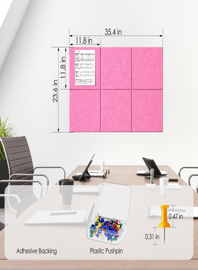 MaxGear Large Cork Board for Wall 36" x 24", Pink Bulletin Board, 6 Pack Felt Wall Tiles with Pushpins, Cork Boards for Office Pin Board Tack Board Cork Boards - Image 4