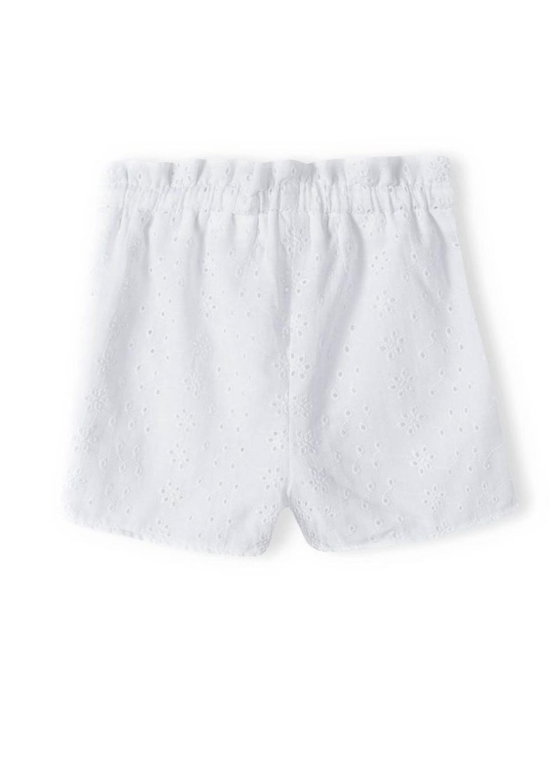 مينوتي شورت بناتي للأطفال بنقشة برويدرية وخصر كشكش ورباط - Image 3