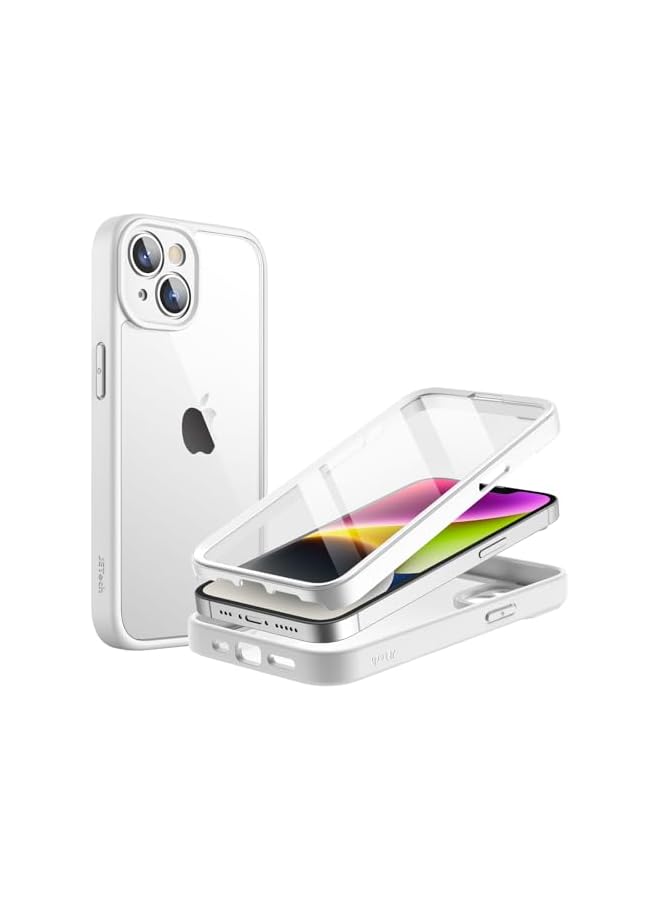 جي تيك حافظة JETech لهاتف iPhone 14 Plus مقاس 6.7 بوصة مع واقي شاشة مدمج مضاد للخدش، غطاء هاتف متين لكامل الجسم بزاوية 360 درجة شفاف خلفي (أبيض) - Image 1