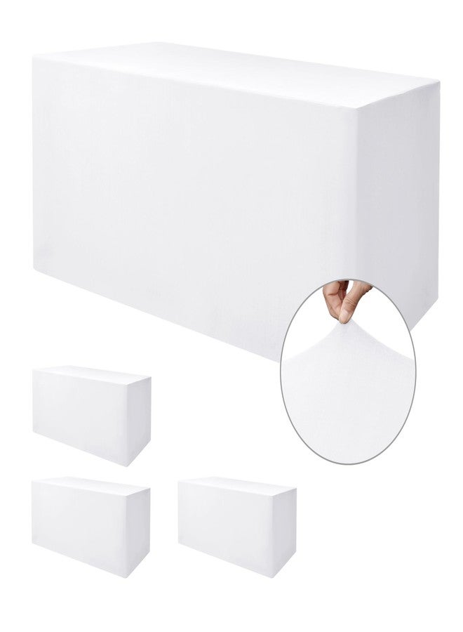 Nasitos White Fitted Table Covers Stretch Spandex - 72 x 30 Inch - 4 Pack Rectangle Table Clothes for 6 Ft Folding Tables, Wrinkle Resistant Tablecloths for Parties, Trade Show, Craft Show, Birthday - Image 1