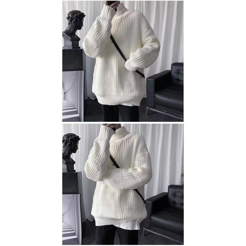 High Collar Sweater Mens Thick Warm Knitwear Grey