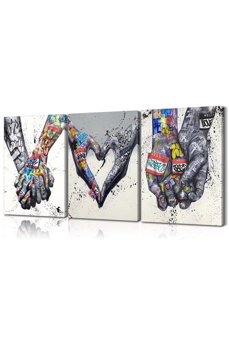 Mistyefly 3 Piece Graffiti Wall Art Bedroom Decor for Couples Pop Poster Colorful Street Canvas Living Room Ready to Hang (12''Wx16''Hx3PCS) - Image 1