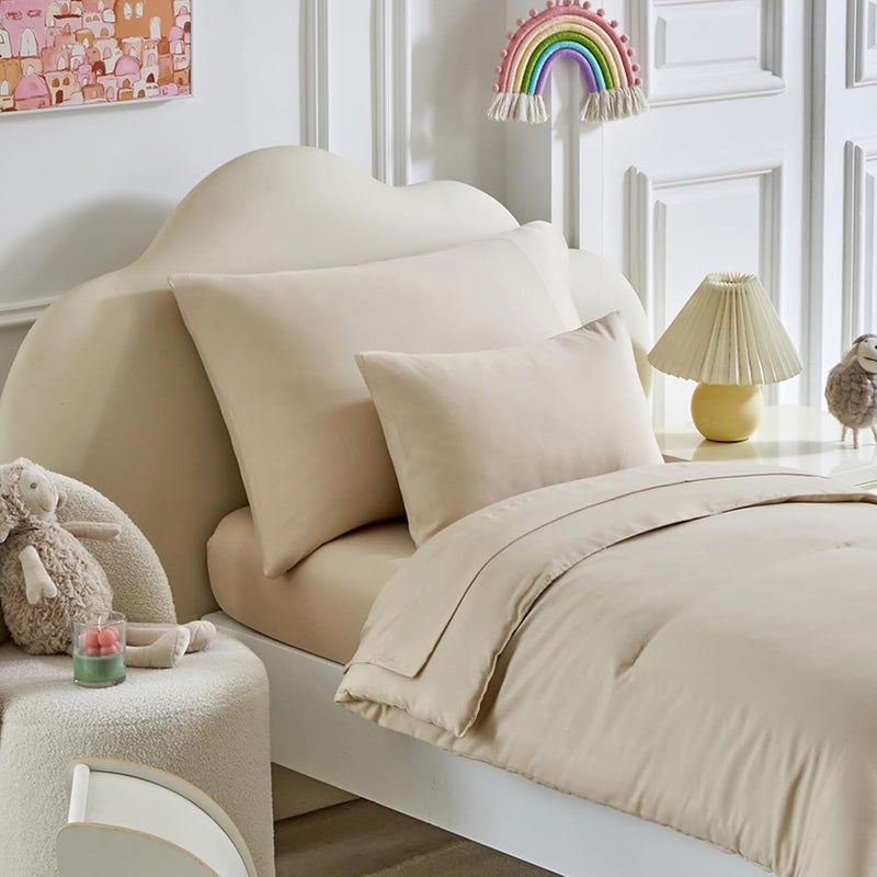 Uozzi Bedding Toddler Bedding Set  5 Piece Soft and Breathable Toddler Bed Set for Boys and Girls Includes Quilted Comforter Fitted Sheet Flat Top Sheet Standard Pillowcase and Toddler Pillowcase Cream Beige - Image 1