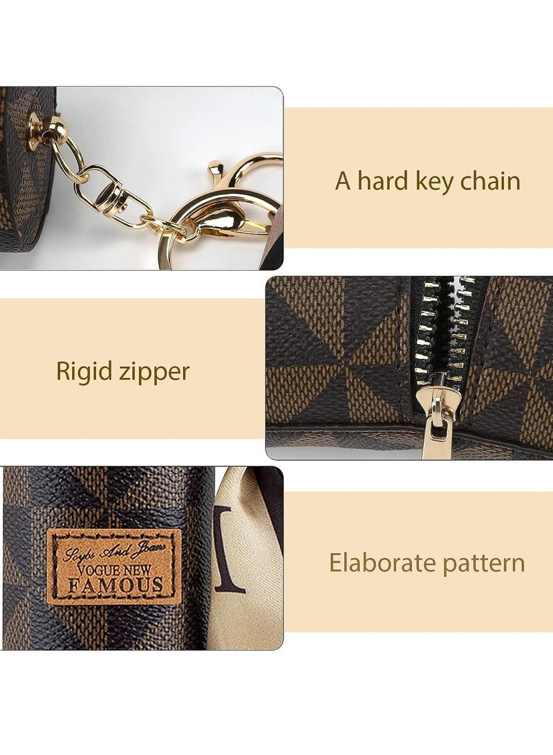 SOLARAE Lipstick Organizer, Leather Lip Gloss Bag with Keychain, Mini Leather Organizer Portable Mini Lipstick Case for Purse Travel Lipstick Bag with Keychain for Perfume Fingernail Polish 2 Pack Brown Pink - Image 4