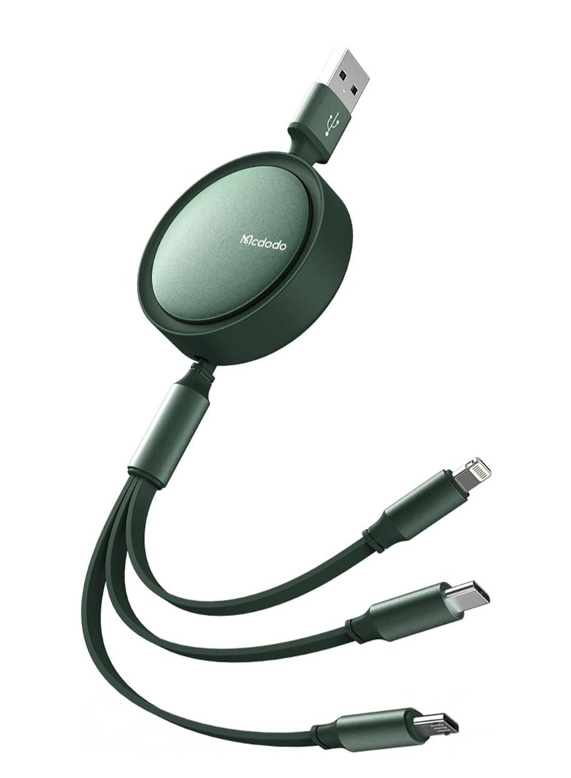 Mcdodo CA-7251 3 in 1 Retractable Charging Cable Rapid Charging Fast Data Transfer Green - Image 1