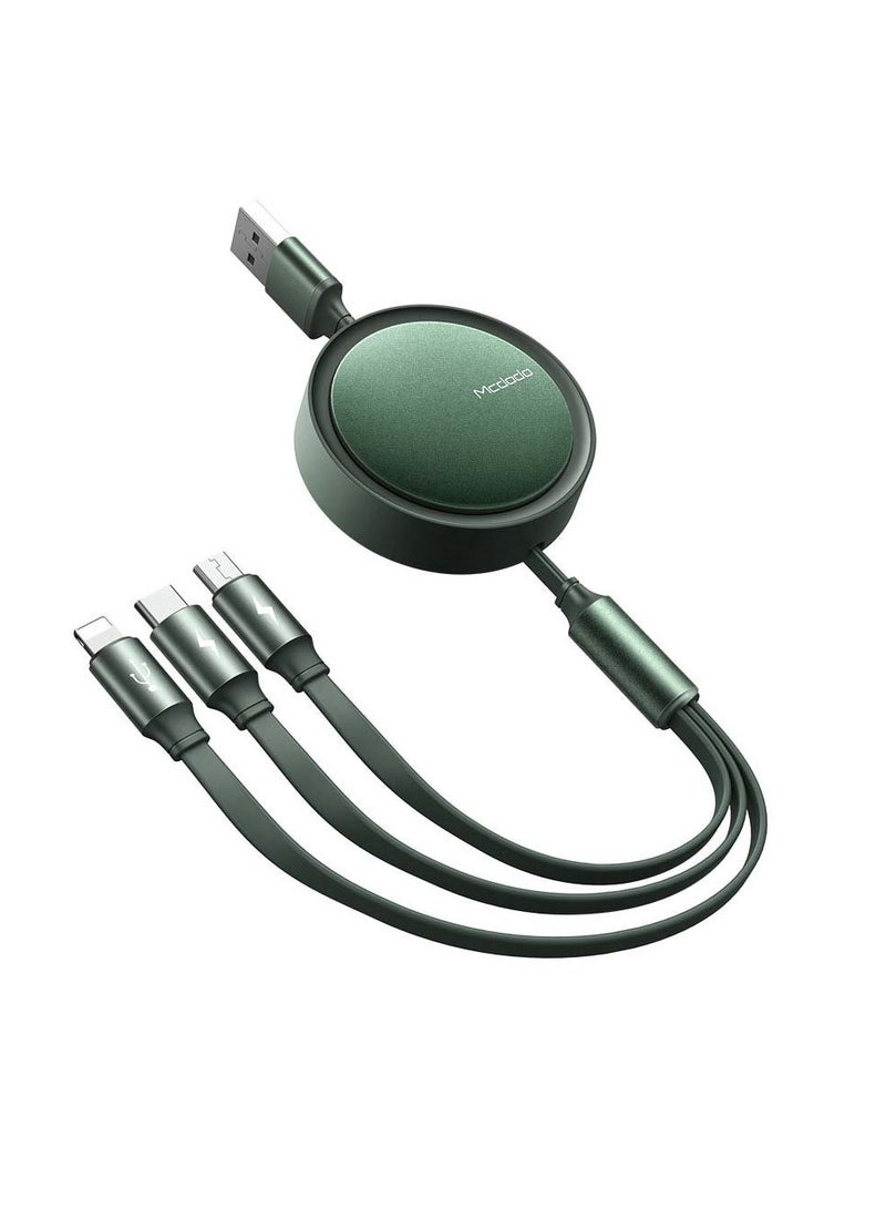 Mcdodo CA-7251 3 in 1 Retractable Charging Cable Rapid Charging Fast Data Transfer Green - Image 2