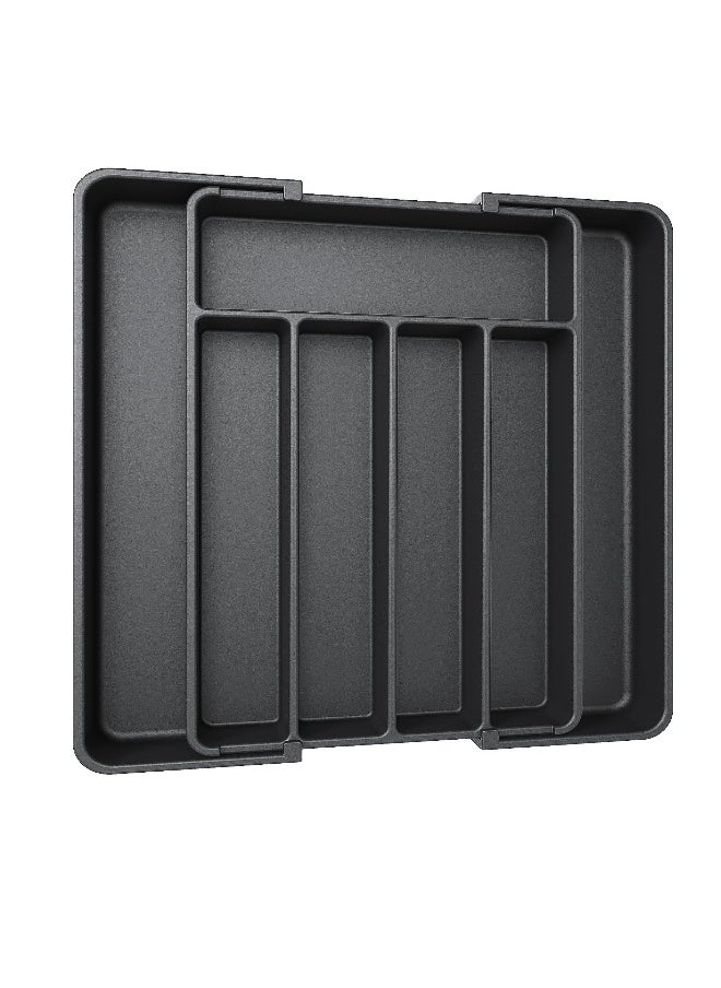 Generic Silverware Organizer Expandable Kitchen Drawer Organizer Adjustable Utensil Organizer Cutlery Drawer Organizer for Forks and Knives with Grooved Drawer Dividers for Flatware Kitchen Utensils Black  - Image 1
