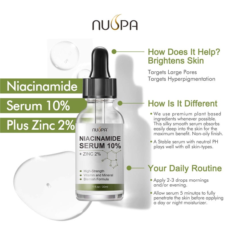 NUSPA Niacinamide Serum 10% Plus Zinc 2% for Face Skin Care Vitamin B3 Facial Serum with Hyaluronic Acid for Dry Skin and Pore SkinTreatment,Multi-Use For Face,Neck,Hand - Image 4