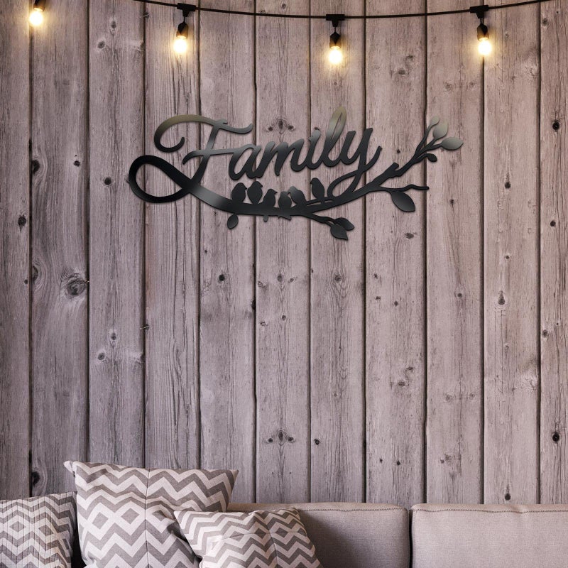 Yulejo Family Wall Decor Metal Family Sign Cursive Word Family Wall Sign Black Iron Home Decor Wall Art Rustic Hanging Family Word Sign Country Home Decor for Home Dining Room Kitchen Door Decor (13 Inch) - Image 5