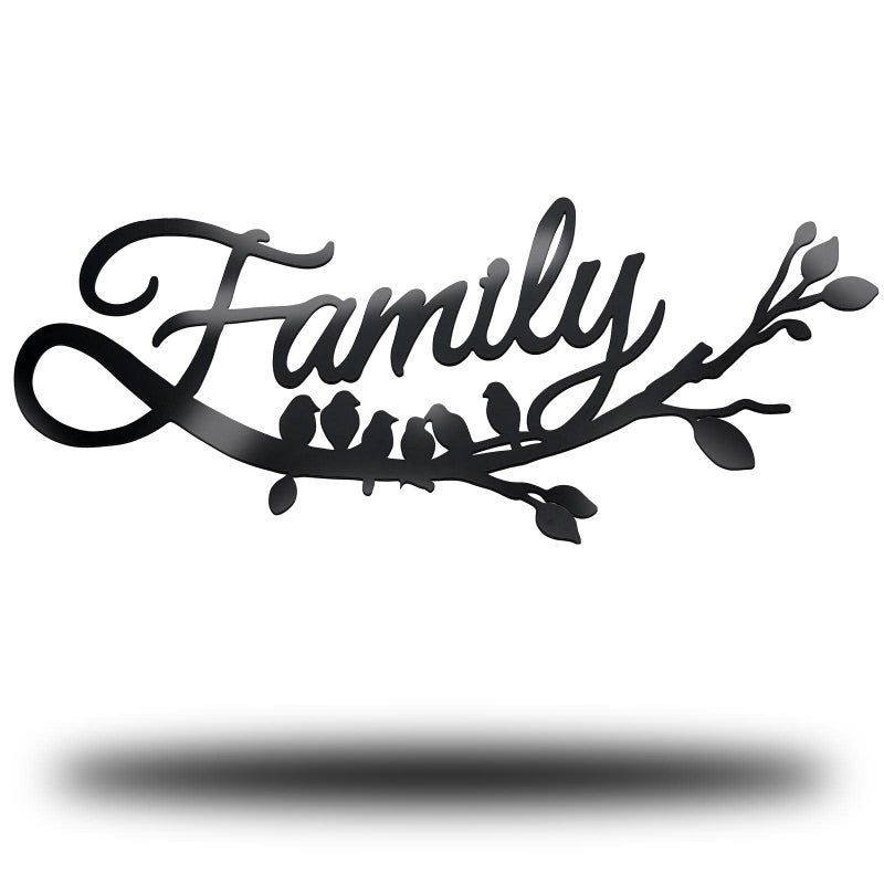 Yulejo Family Wall Decor Metal Family Sign Cursive Word Family Wall Sign Black Iron Home Decor Wall Art Rustic Hanging Family Word Sign Country Home Decor for Home Dining Room Kitchen Door Decor (13 Inch) - Image 1