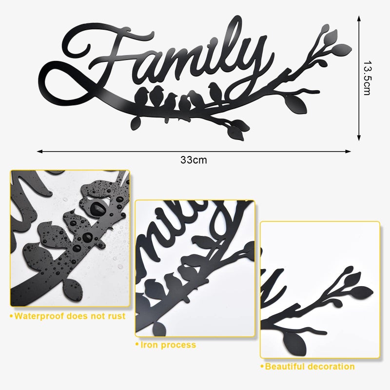 Yulejo Family Wall Decor Metal Family Sign Cursive Word Family Wall Sign Black Iron Home Decor Wall Art Rustic Hanging Family Word Sign Country Home Decor for Home Dining Room Kitchen Door Decor (13 Inch) - Image 3