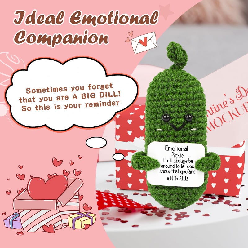 Hoedia Emotional Pickle Small Galentines Valentineâ€™s Day Gifts for Women Men Her Him, Crochet Cucumber Cute Funny Support Crafts College Office Friend Birthday Mothers Day Easter Basket Decorations - Image 5