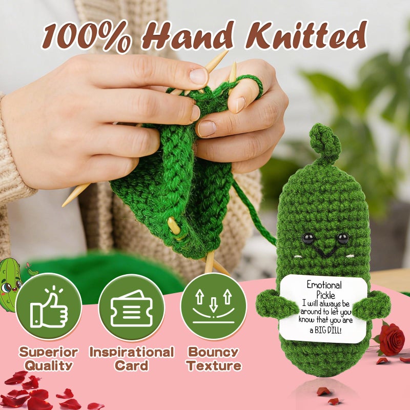Hoedia Emotional Pickle Small Galentines Valentineâ€™s Day Gifts for Women Men Her Him, Crochet Cucumber Cute Funny Support Crafts College Office Friend Birthday Mothers Day Easter Basket Decorations - Image 3