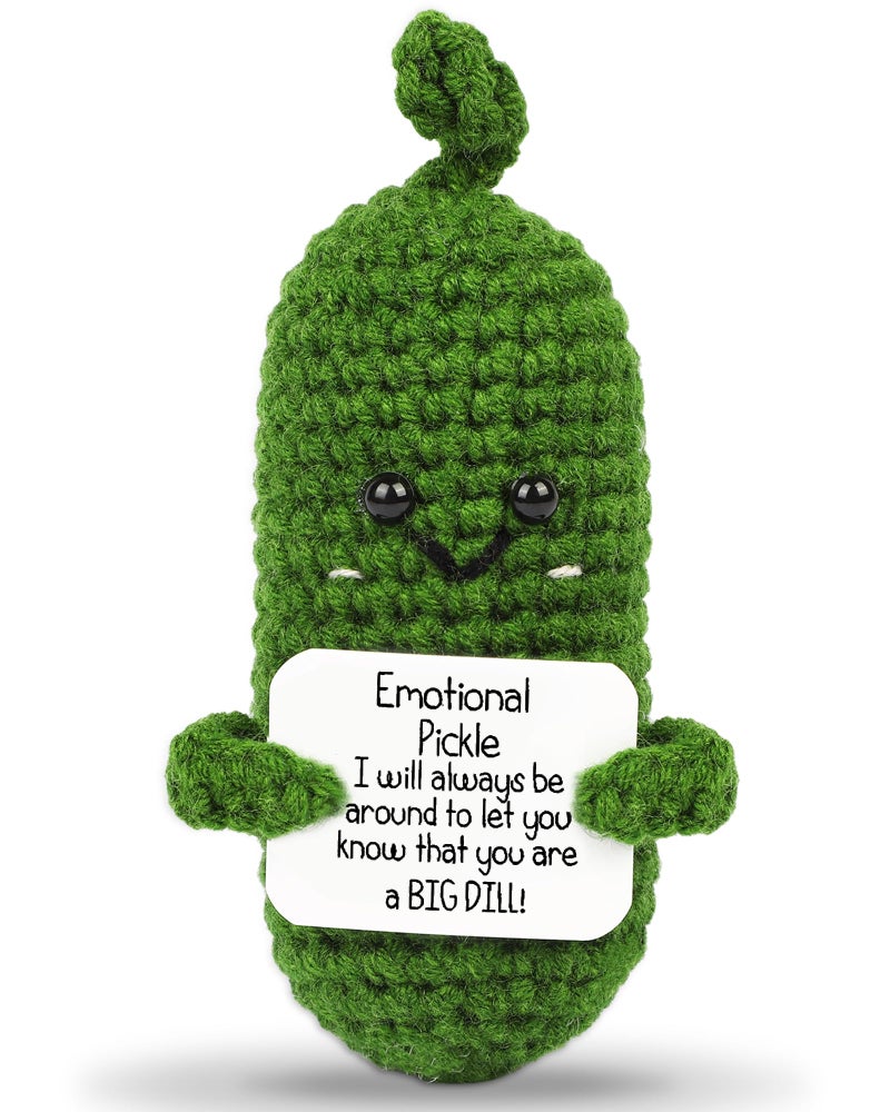 Hoedia Emotional Pickle Small Galentines Valentineâ€™s Day Gifts for Women Men Her Him, Crochet Cucumber Cute Funny Support Crafts College Office Friend Birthday Mothers Day Easter Basket Decorations - Image 1