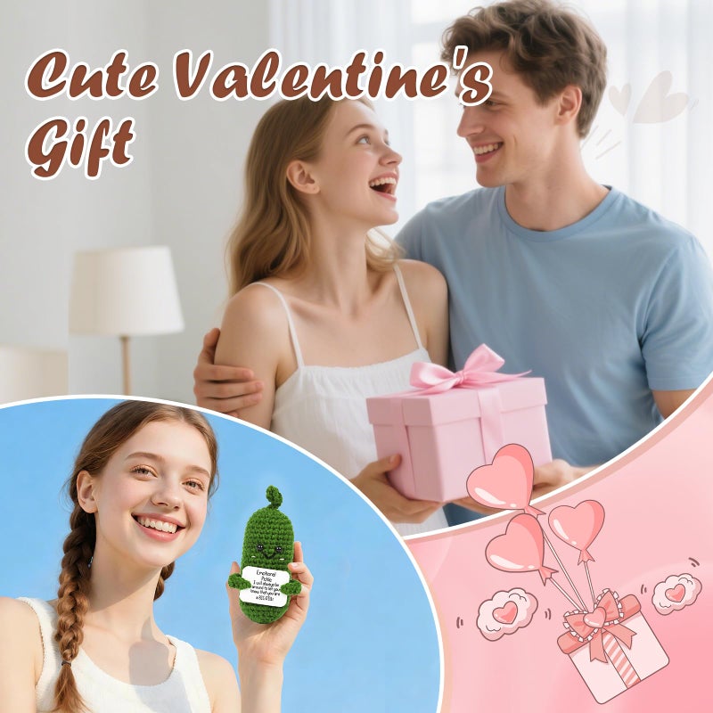 Hoedia Emotional Pickle Small Galentines Valentineâ€™s Day Gifts for Women Men Her Him, Crochet Cucumber Cute Funny Support Crafts College Office Friend Birthday Mothers Day Easter Basket Decorations - Image 4