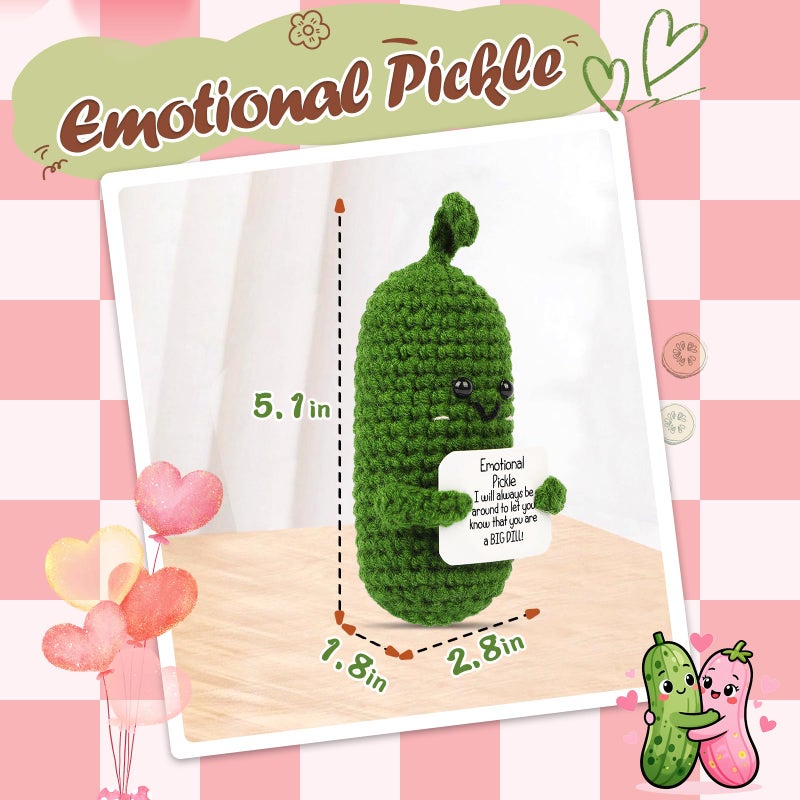 Hoedia Emotional Pickle Small Galentines Valentineâ€™s Day Gifts for Women Men Her Him, Crochet Cucumber Cute Funny Support Crafts College Office Friend Birthday Mothers Day Easter Basket Decorations - Image 2