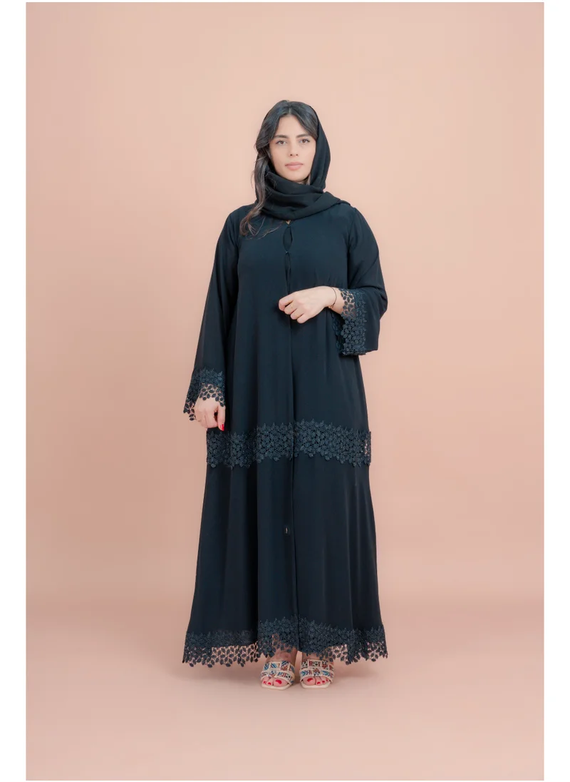 IKKXA Kulfa Detail Front Open Abaya AIK006 Black