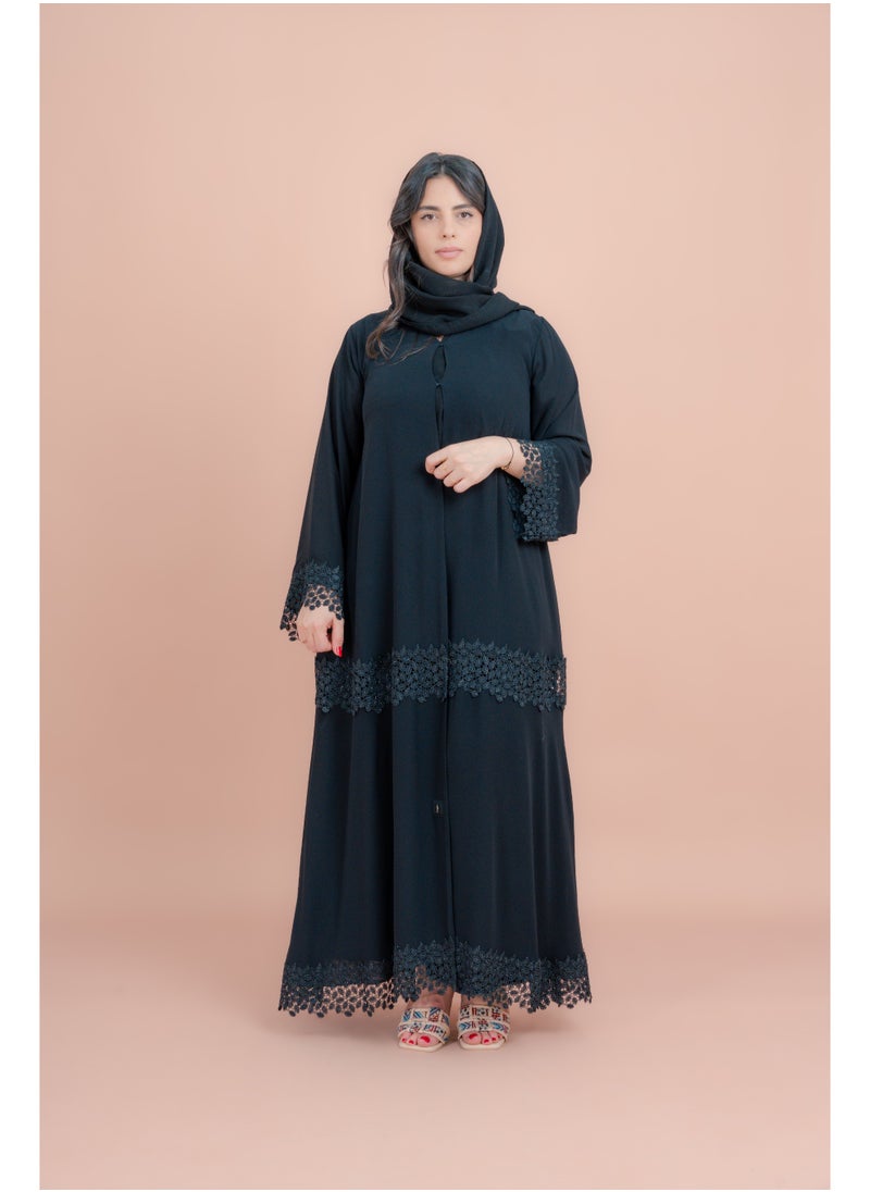 IKKXA Kulfa Detail Front Open Abaya AIK006 Black  - Image 1