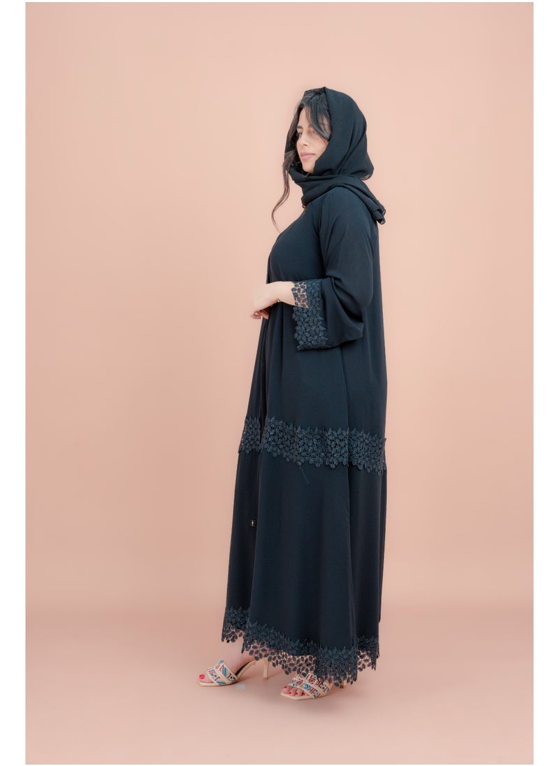 IKKXA Kulfa Detail Front Open Abaya AIK006 Black  - Image 3