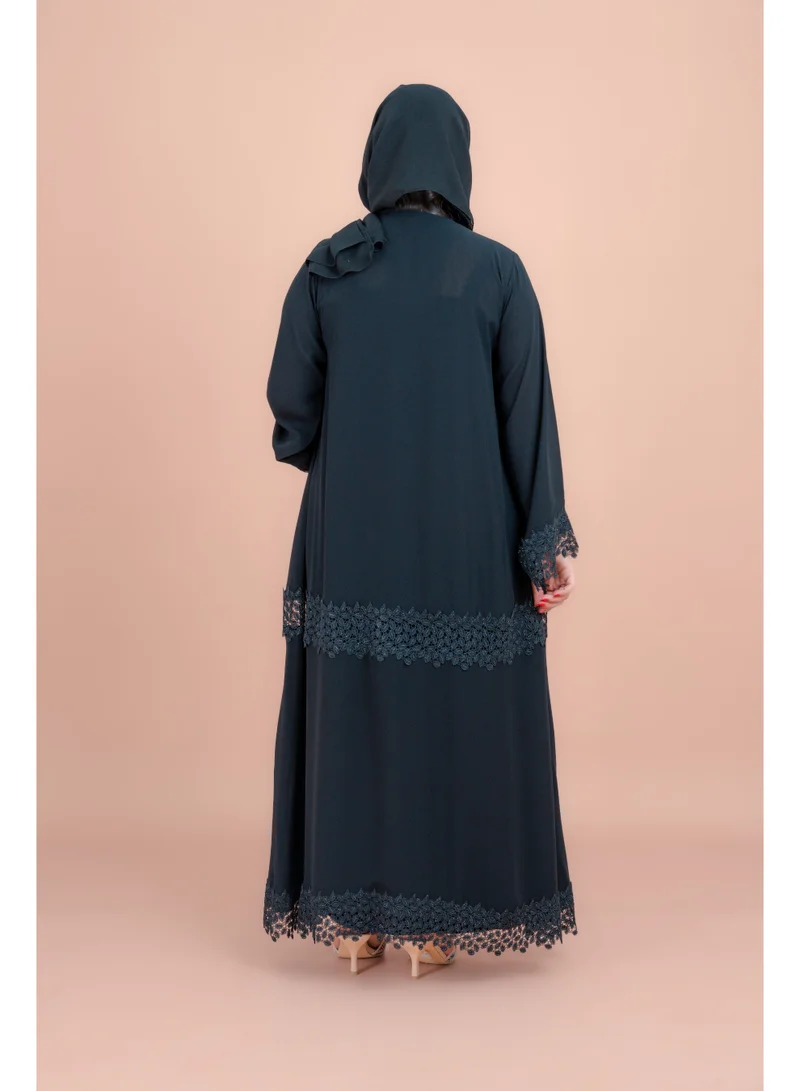 IKKXA Kulfa Detail Front Open Abaya AIK006 Black