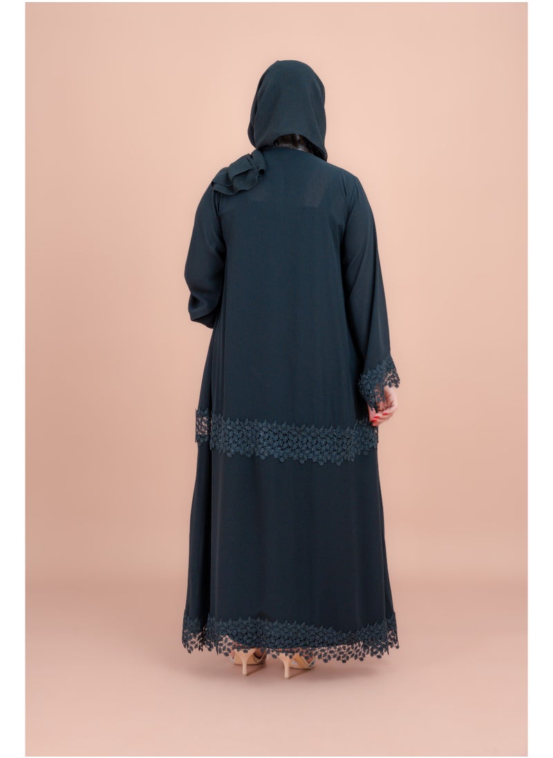IKKXA Kulfa Detail Front Open Abaya AIK006 Black  - Image 4