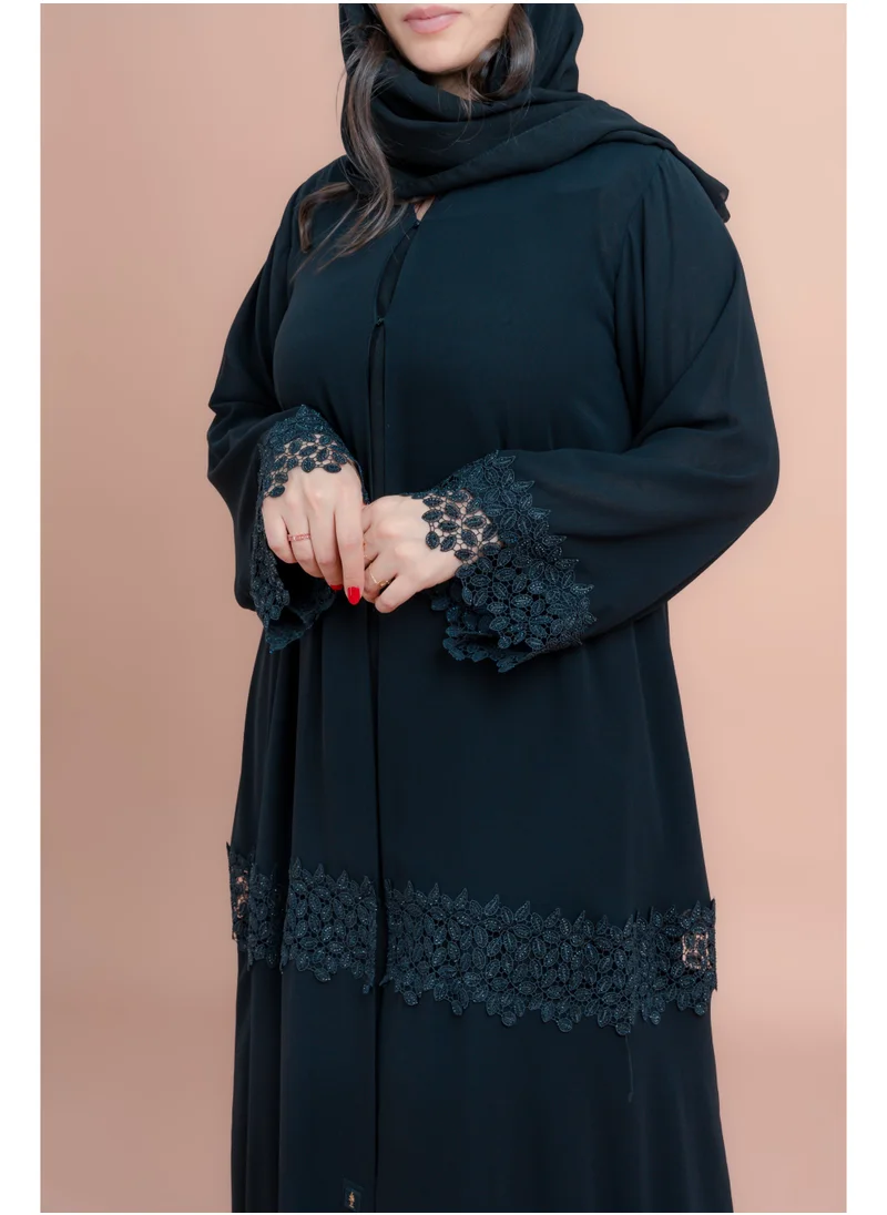 IKKXA Kulfa Detail Front Open Abaya AIK006 Black