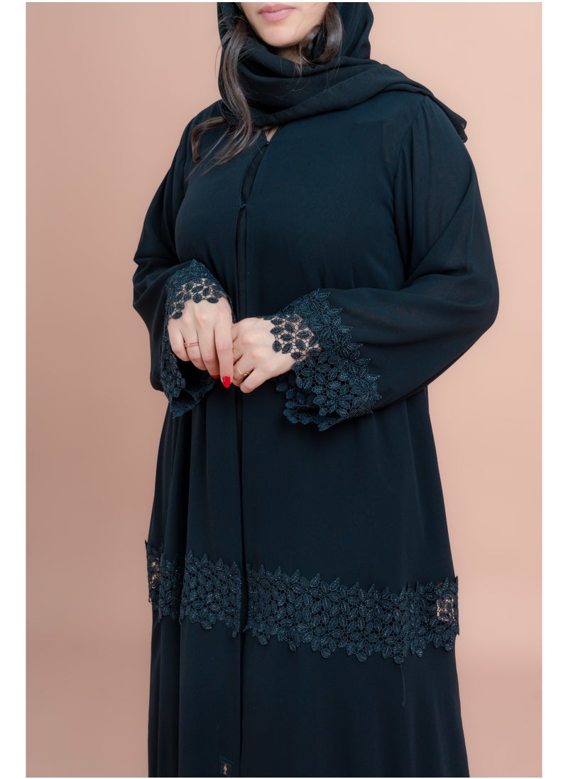 IKKXA Kulfa Detail Front Open Abaya AIK006 Black  - Image 2