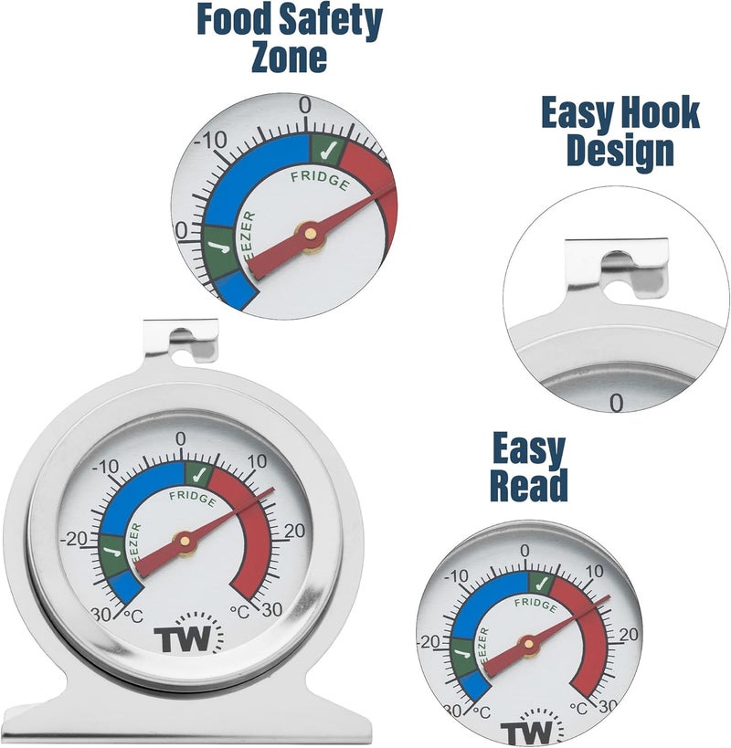 Thermometer World حزمة مزدوجة من مقياس حرارة الثلاجة والفريزر لمراقبة درجة حرارة الثلاجة، مقياس حرارة من الفولاذ المقاوم للصدأ للفريزر والثلاجة - Image 3