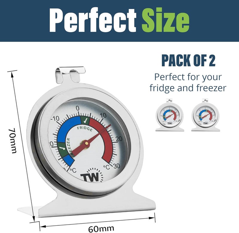 Thermometer World حزمة مزدوجة من مقياس حرارة الثلاجة والفريزر لمراقبة درجة حرارة الثلاجة، مقياس حرارة من الفولاذ المقاوم للصدأ للفريزر والثلاجة - Image 4