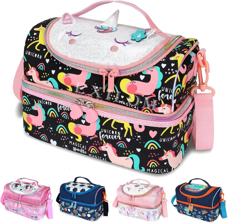EXILOM Lunch Bag for Kids, Lunch Bag for Girls Boys, Thermal Insulation Lunch Bag, Tote Bag for Toddler Teen, School Travel Bag, Water Bottle and Lunch Box Holder with Adjustable Strap - Image 1
