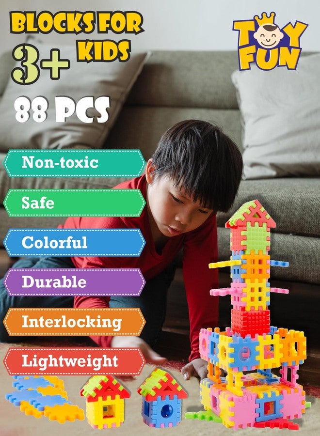 TOY FUN Dream House Building Toy Block for Kids 3 to 10 Years 88 Pcs Multicolour Non Toxic Safe Smart Activity Medium Size Blocks (88 Pcs) - Image 2