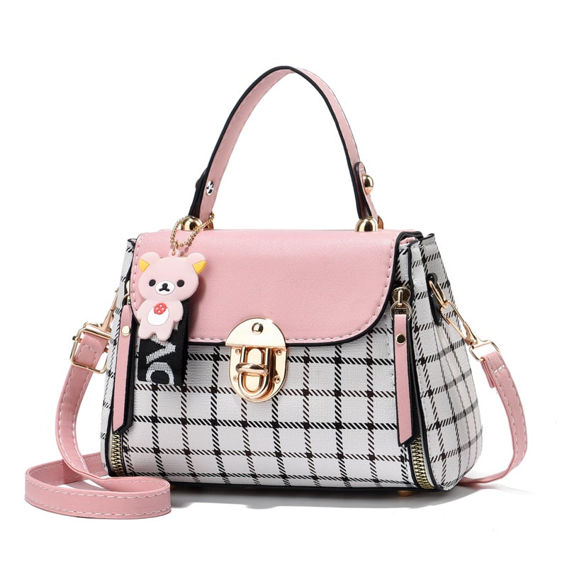 Xiaoyu Small Purses and Handbags for Women Fashion Crossbody Bag Lightweight Shoulder Bag Plaid Pattern Satchel (Pink) - Image 1