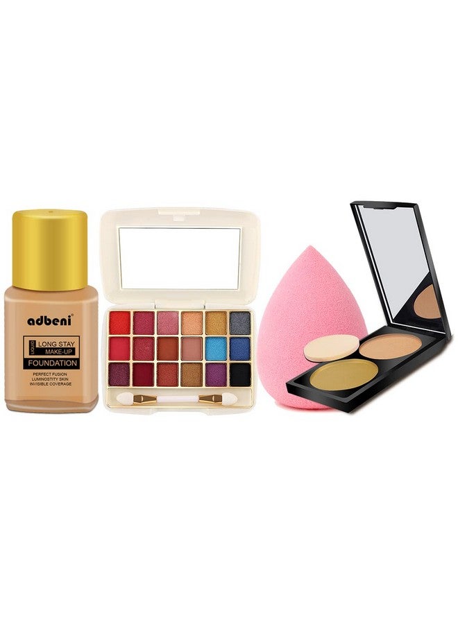 adbeni Stay In Bag Make Up Combo, Pack Of 4 |18 Color Eye Shadow, Foundation, Compact With Beauty Sponge | Long Lasting, Full Coverage Radiant Finish For Sand Tone - Image 3