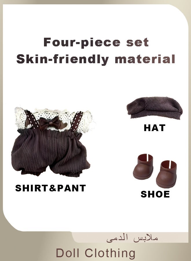 La Boos Labubu Clothes - 4-Piece Labubu Clothing Set，17 Cm Labubu Original Doll Stylish And Chic Set - Brown Hat + Bow Shirt + Brown Overalls + Brown Shoes - Image 2