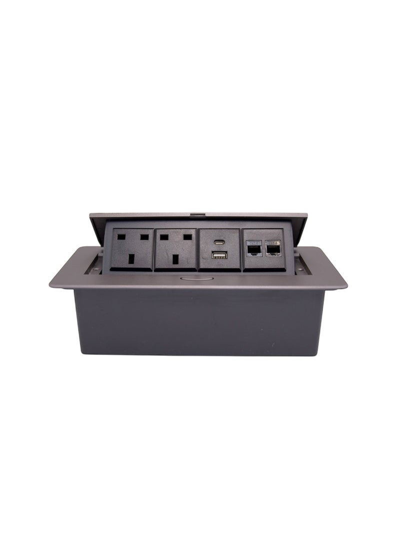 UNITED POWER Desktop Socket with 2 UK Sockets, 2CAT6A Ports, 1 USB & 1C Type - Image 1